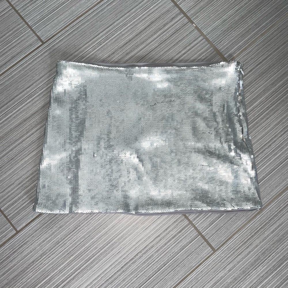 Silver Sequin Mini Skirt